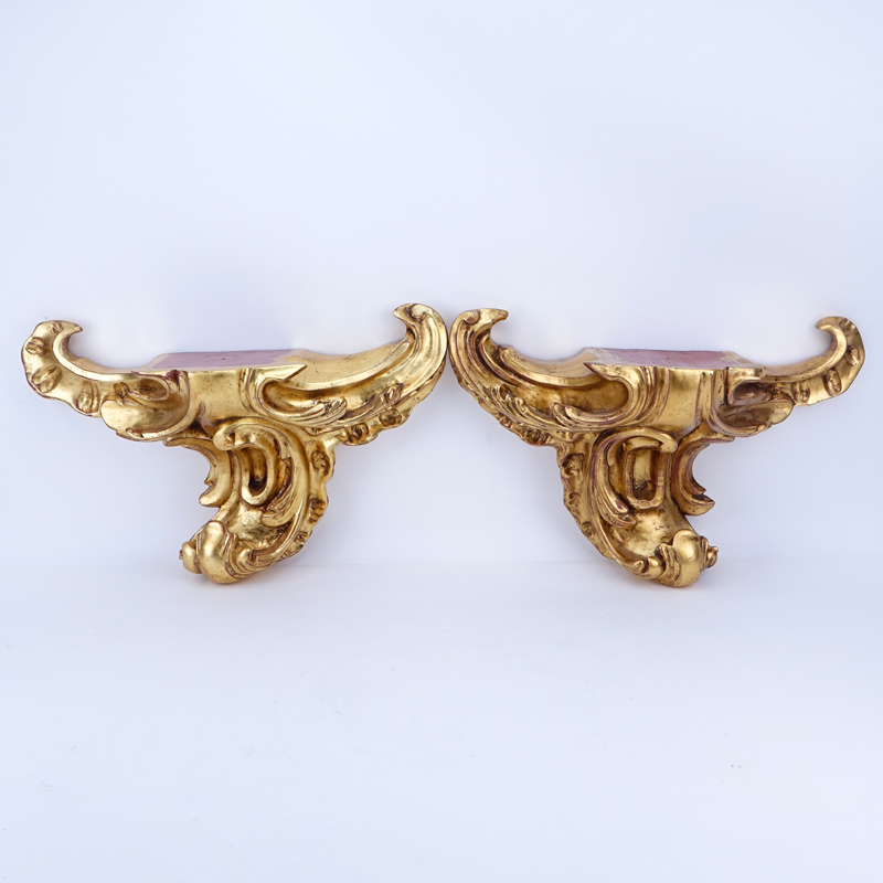 Pair of Modern Rococo Style Gilt Gesso Wall Shelves.