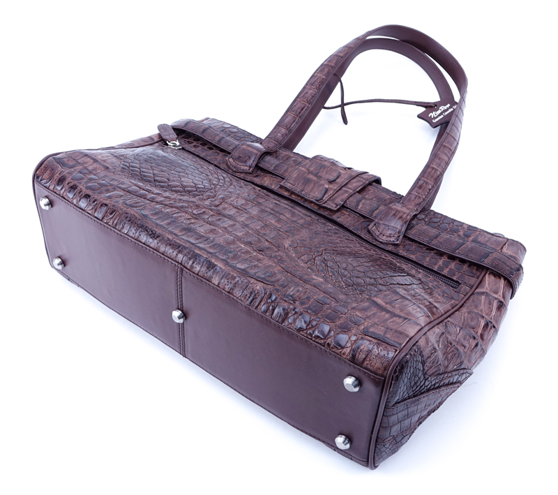 Nina Raye Brown Crocodile Satchel. Suede interior with numerous pockets.