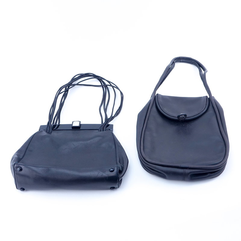 Two (2) Vintage Lalique Black Lambskin Handbags.