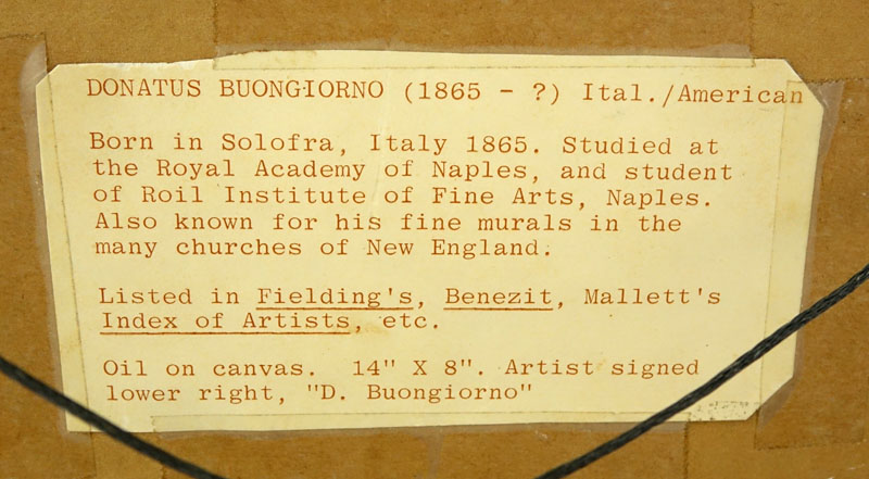 Donatus Buongiorno, American (1865 - 1935) Oil painting on canvas "Italian Fisherman". 