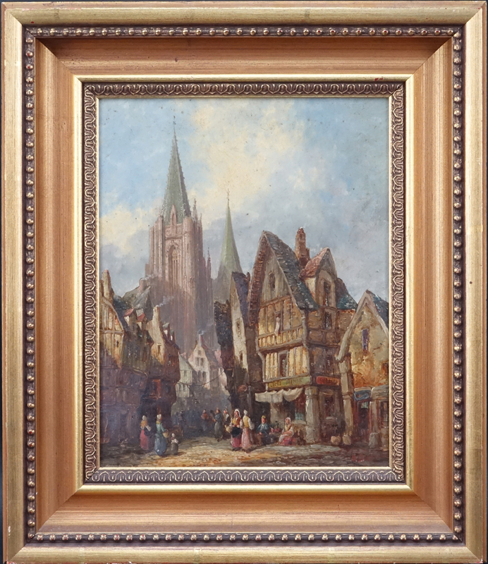 19th Century Oil On Board "Village Scene".