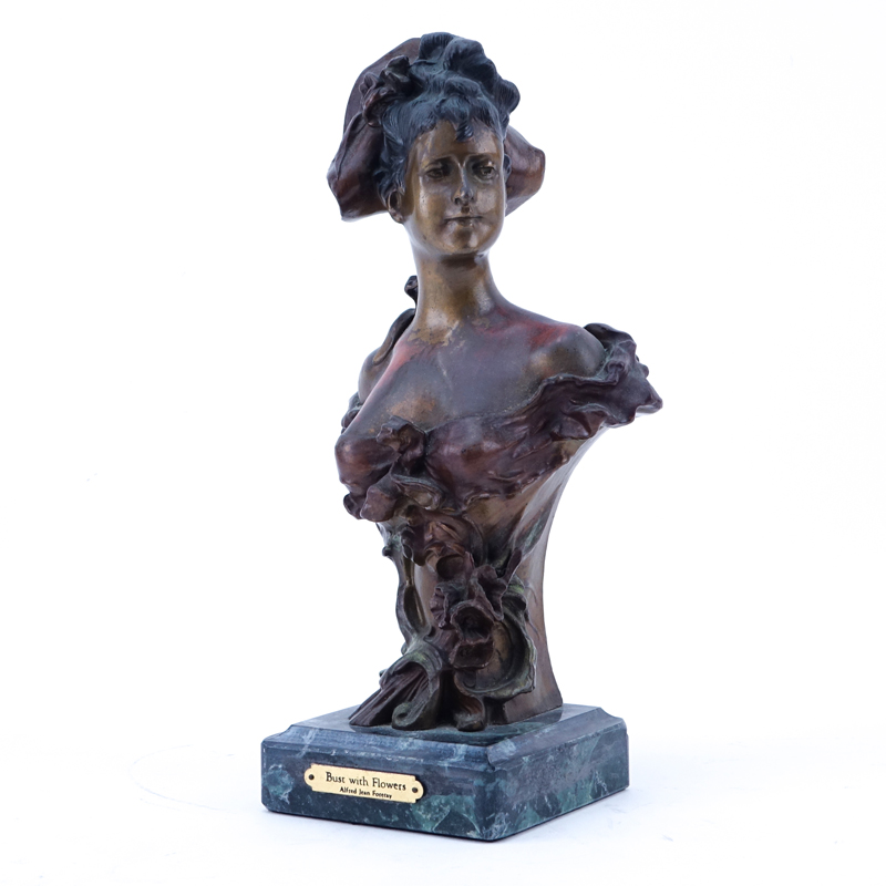 After: Alfred Jean Foretay, Swiss (1861-1944) bronze sculpture of a maiden. 