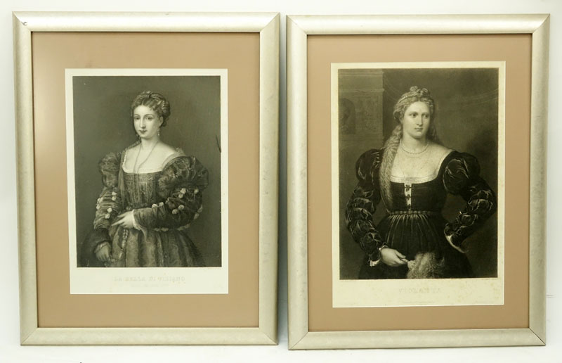 Pair of Antique Engravings "La Bella Di Tiziano" and "Violanta". 