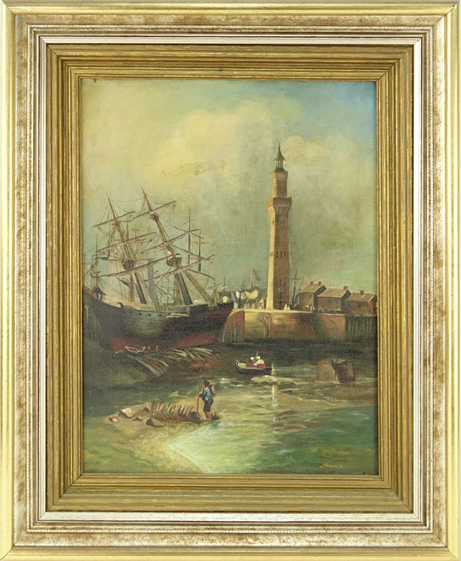 John H. Brown (19/20th C.) Oil on Canvas of a Boat Scene.