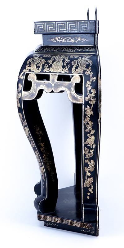Chinese Black Lacquer Wall Shelf.