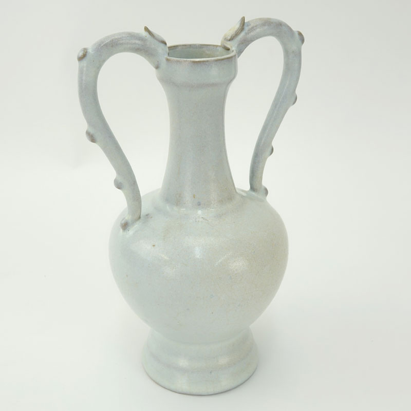 19/20th Century Chinese Song Dynasty Style Glazed Porcelain Double Handled Vase.