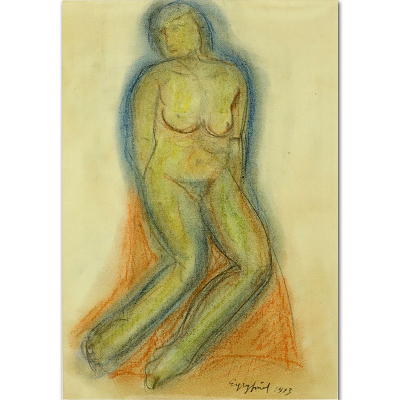 Jozsef Egry, Hungarian (1883 - 1951) Colored chalks on paper "Female Nude". 