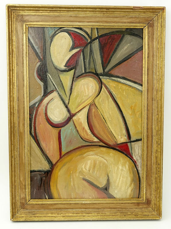 1930's Russian School Oil On Panel "Cubist Composition - Nude". Unsigned. 