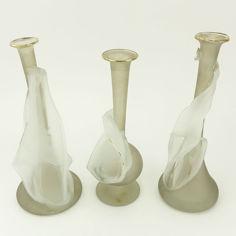 Set of Three (3) Frosted Art Glass Vases.