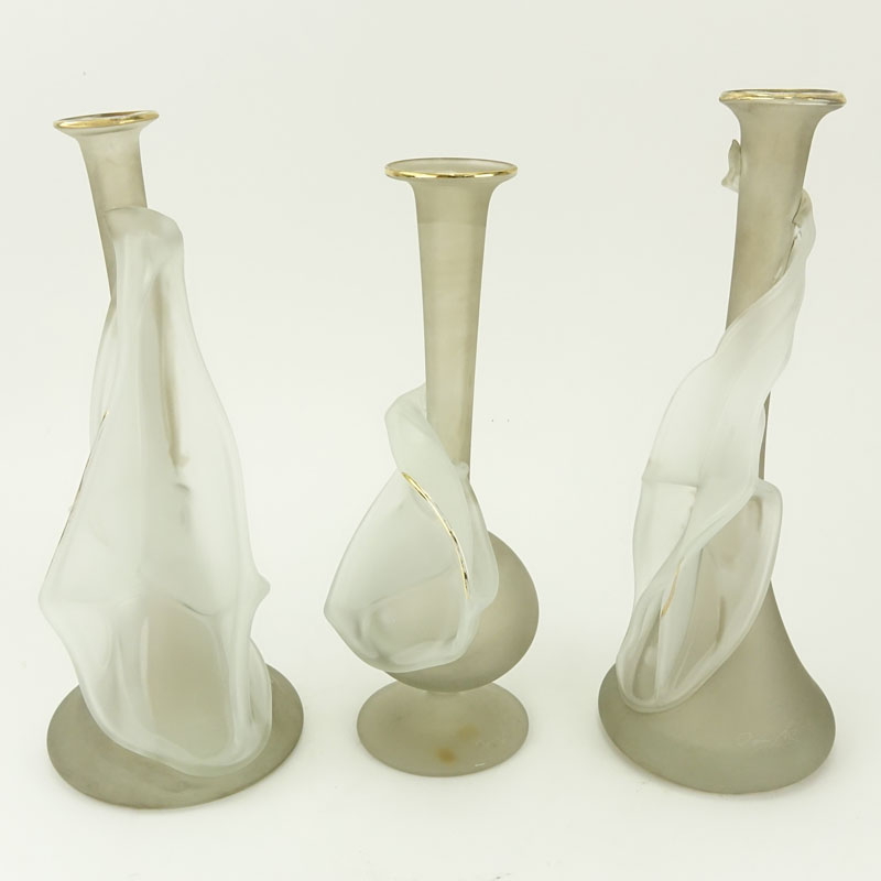 Set of Three (3) Frosted Art Glass Vases.