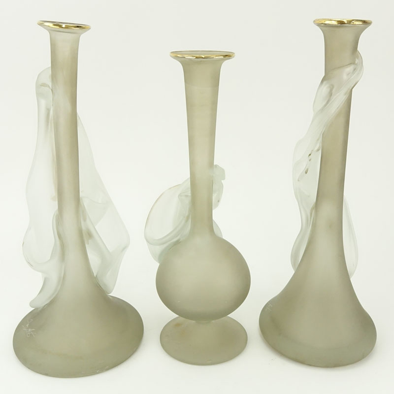 Set of Three (3) Frosted Art Glass Vases.