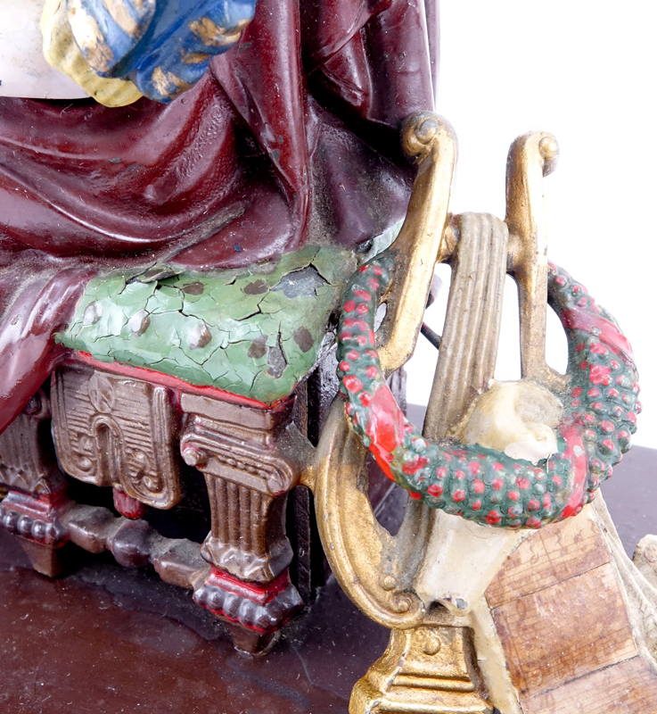 Vintage Painted French Metal Figural Group on Wood Base.