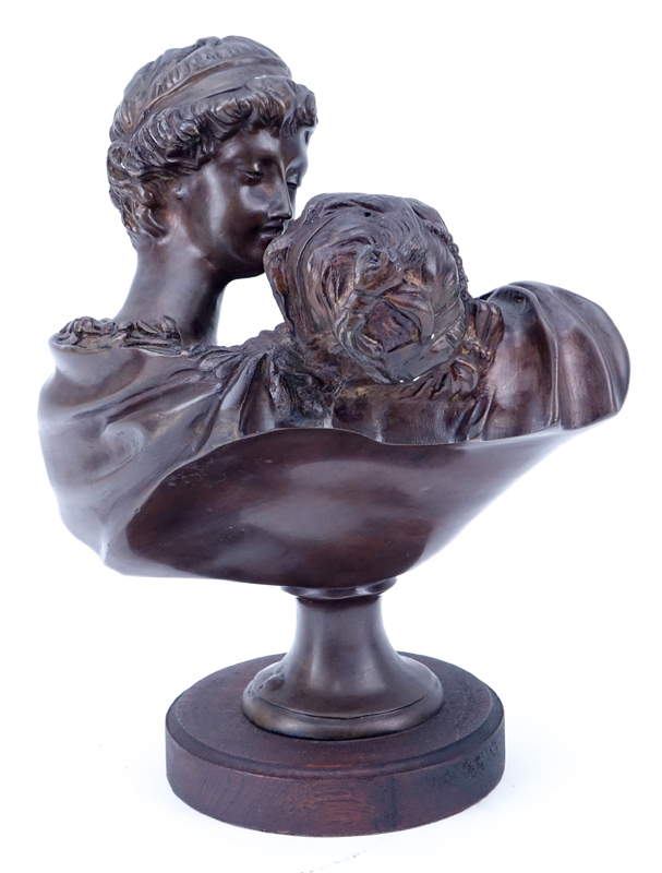 Art Nouveau Bronze Loving Couple Mounted on Wooden Base.