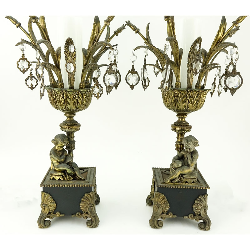 Pair Mid-Century Antique Style Figural Cherub Lamps.