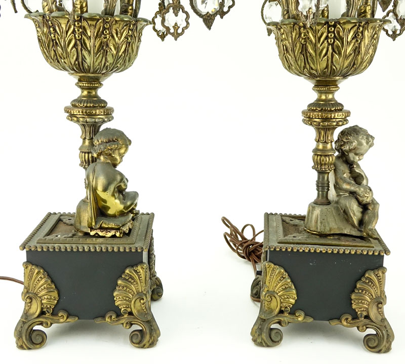 Pair Mid-Century Antique Style Figural Cherub Lamps.