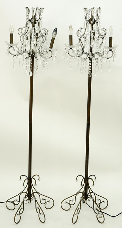 Pair of Vintage Beaded Stick Lamps. Each with 3 lights.
