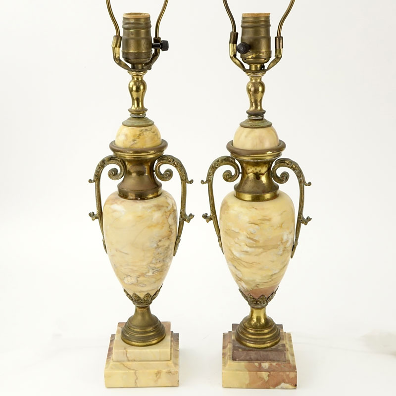 Pair of Antique Italian Marble and Bronze Urn Lamps.