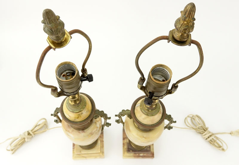 Pair of Antique Italian Marble and Bronze Urn Lamps.