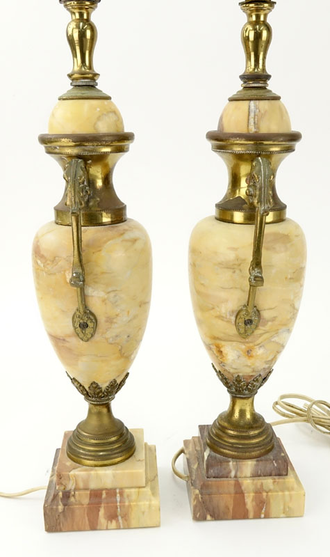 Pair of Antique Italian Marble and Bronze Urn Lamps.