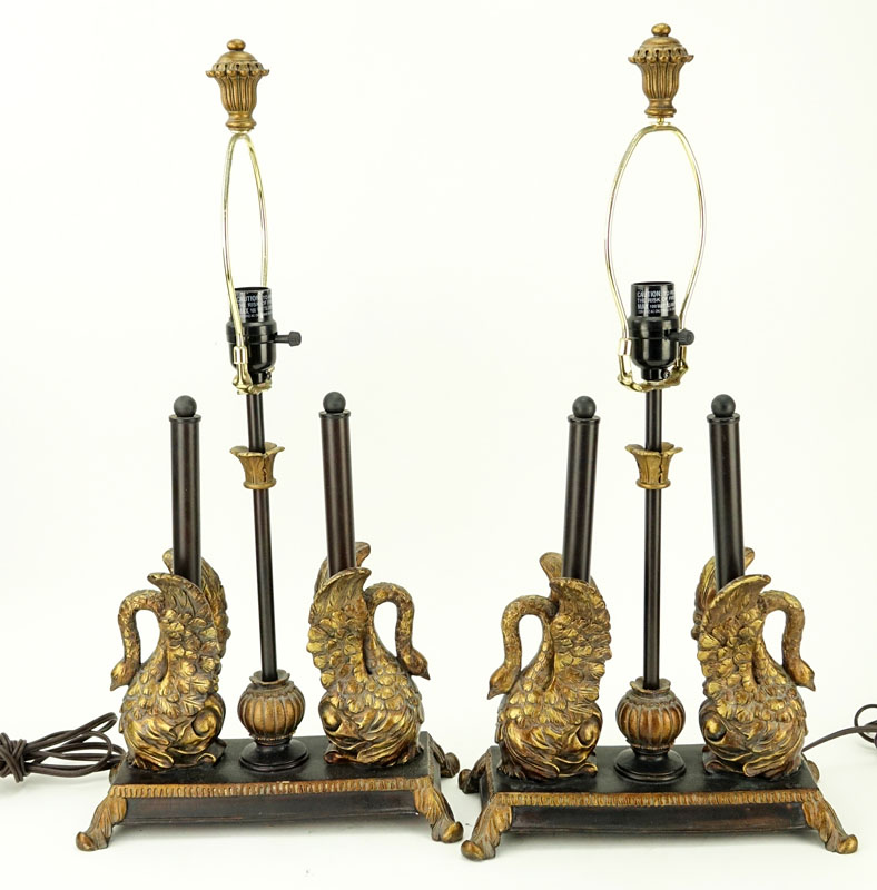 Pair Modern Double Swan Figural Lamps.