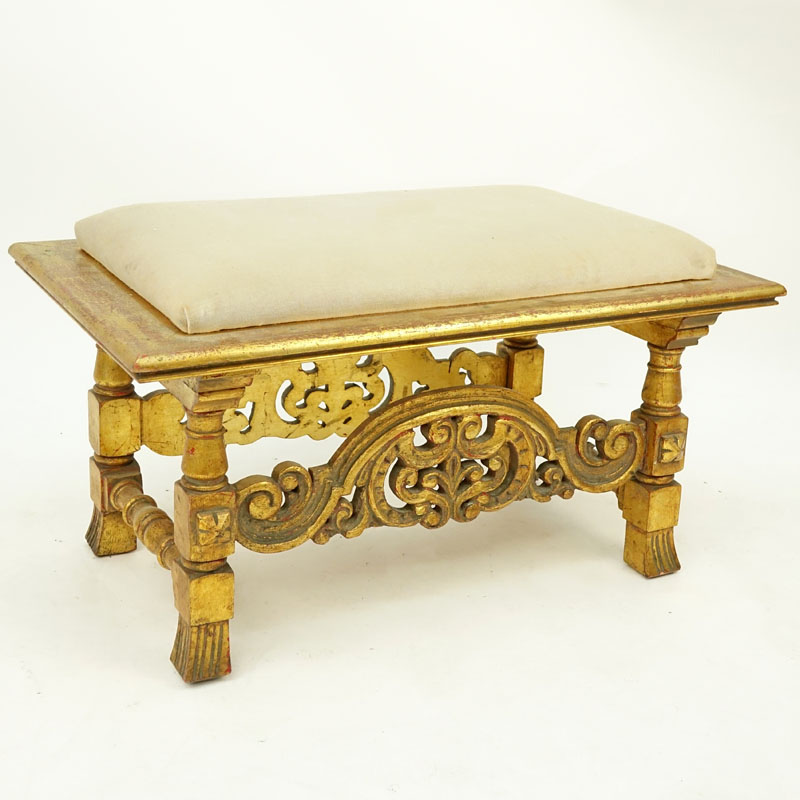 Vintage Carved Gilt Wood Bench.