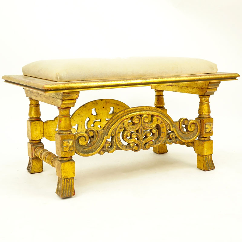 Vintage Carved Gilt Wood Bench.