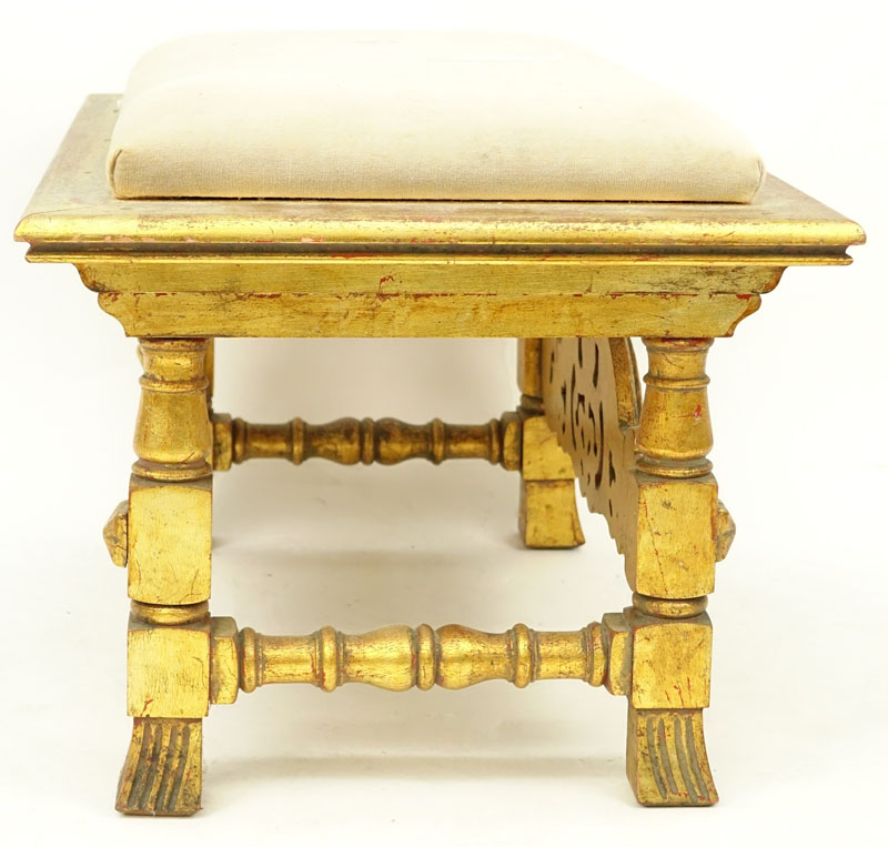 Vintage Carved Gilt Wood Bench.