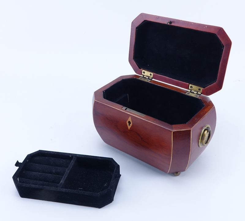 Modern Wooden Jewelry Box with Brass Handles and Ball Feet.