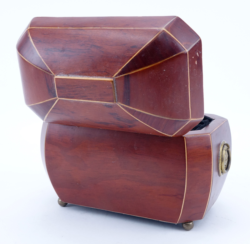 Modern Wooden Jewelry Box with Brass Handles and Ball Feet.