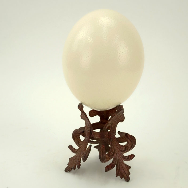 Ostrich Egg on Metal Frame. Drilled hole on underside otherwise good condition.