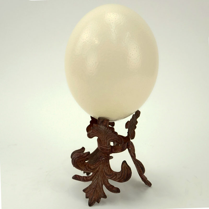 Ostrich Egg on Metal Frame. Drilled hole on underside otherwise good condition.