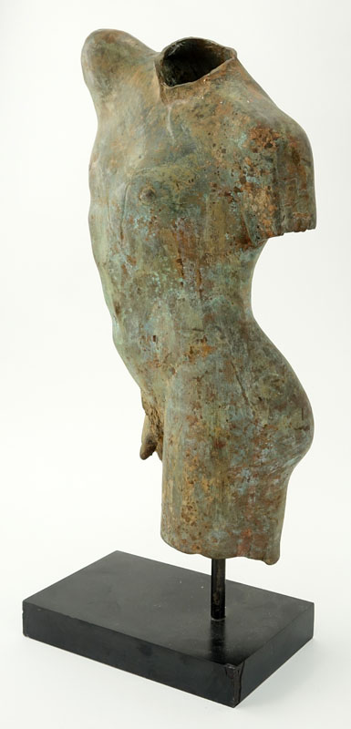 Antique style Bronze Male Torso Mounted on Wooden Fitted Base.