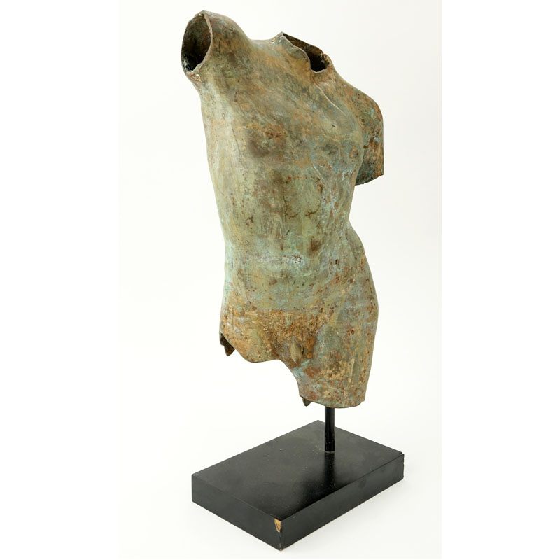 Antique style Bronze Male Torso Mounted on Wooden Fitted Base.