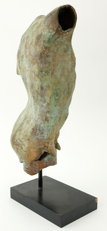 Antique style Bronze Male Torso Mounted on Wooden Fitted Base.
