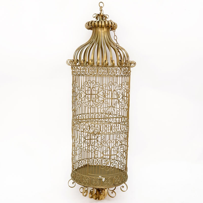 Large Vintage Gilt Metal Bird Cage.
