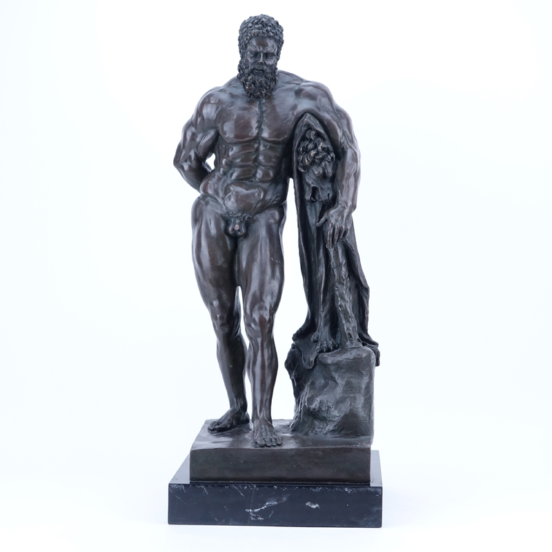 Glycon, French (19th Century) Patinated Bronze Sculpture of Hercules on Black Marble Base. 