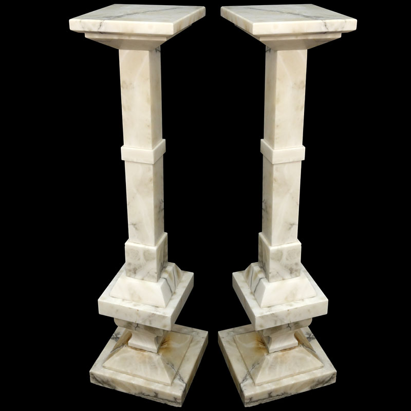 Pair of White Carrara  Marble Pedestal.