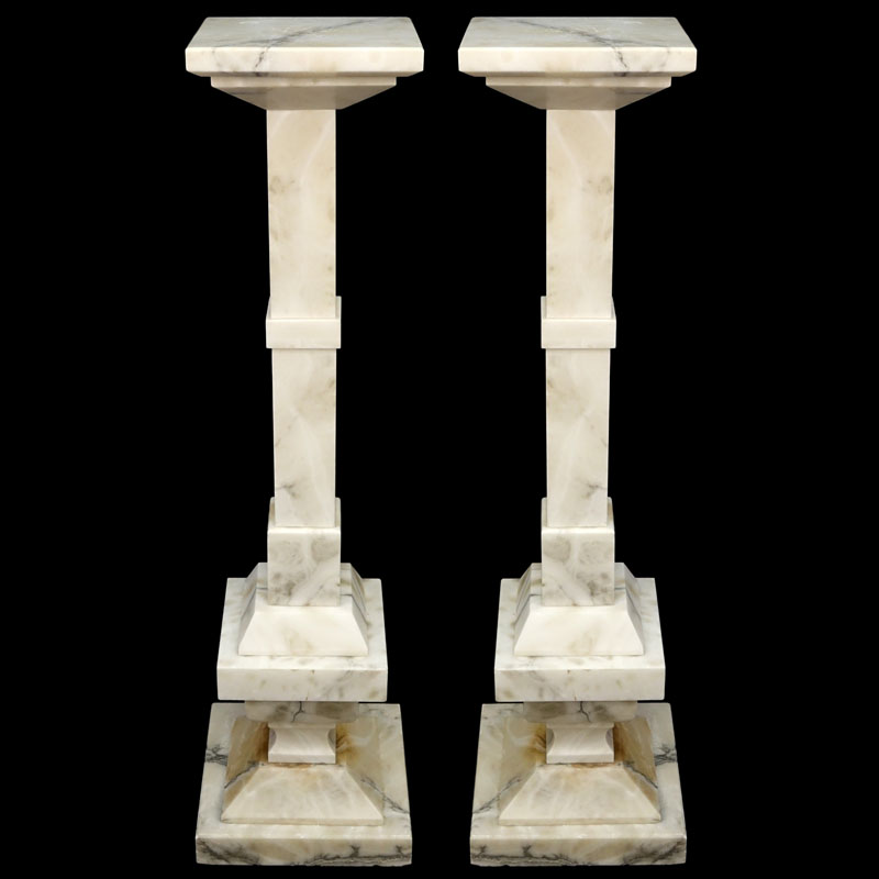 Pair of White Carrara  Marble Pedestal.