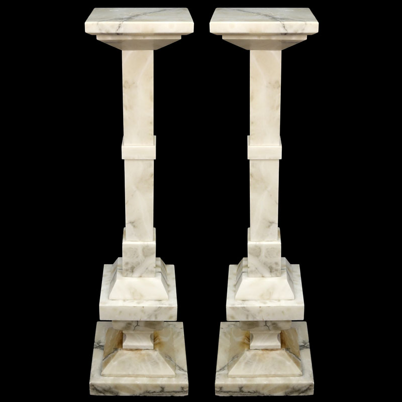 Pair of White Carrara  Marble Pedestal.