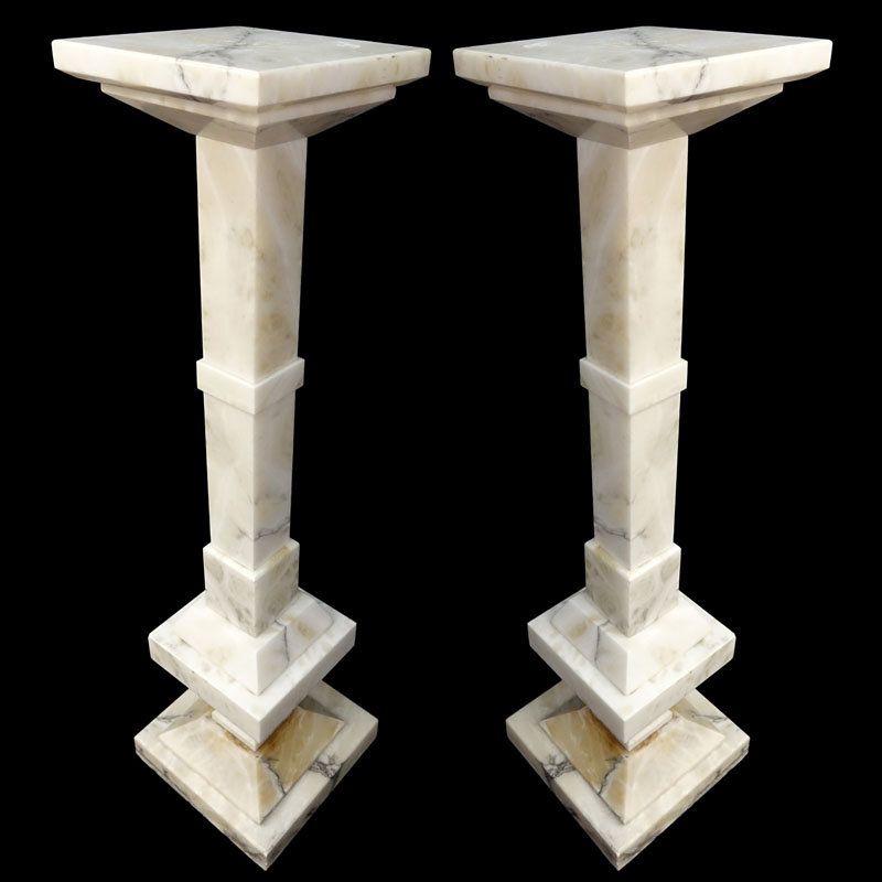 Pair of White Carrara  Marble Pedestal.