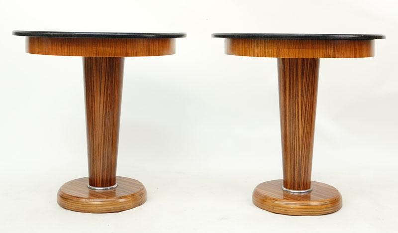 Pair of Mid Century Modern Art Deco Style Granite Top Pedestal Tables.