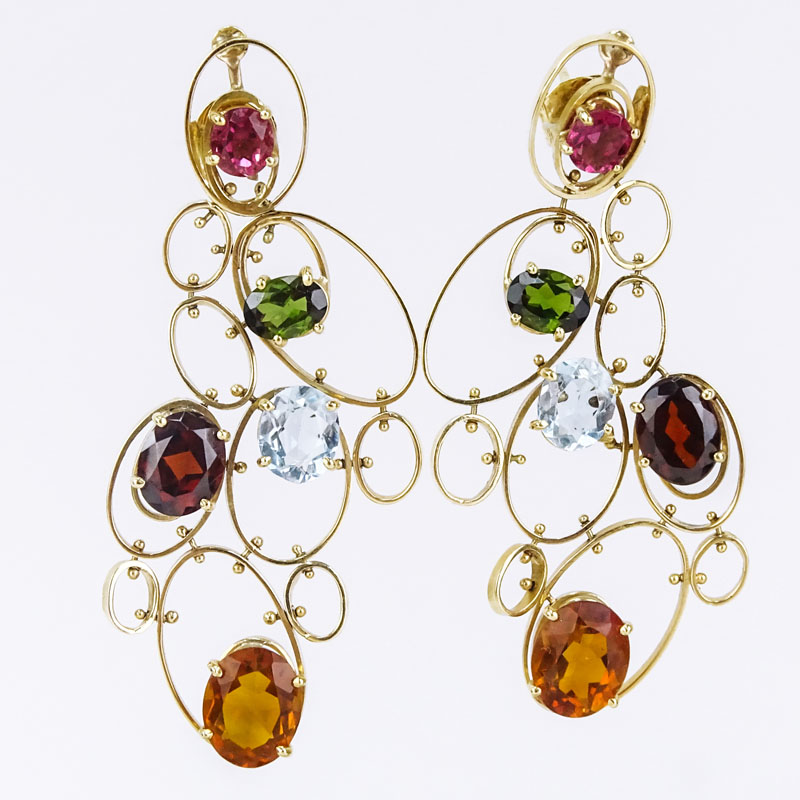 Attributed to: H Stern Vintage Multi Gemstone and 18 Karat Yellow Gold Chandelier Earrings.