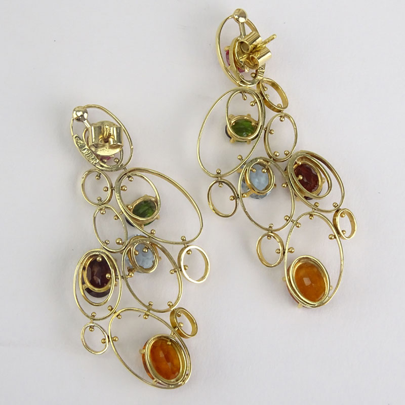 Attributed to: H Stern Vintage Multi Gemstone and 18 Karat Yellow Gold Chandelier Earrings.