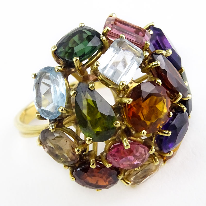 Vintage Multi Gemstone and 18 Karat Yellow Gold Dome Ring.