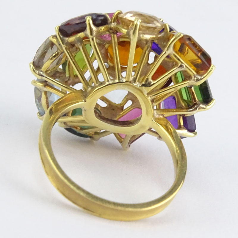 Vintage Multi Gemstone and 18 Karat Yellow Gold Dome Ring.