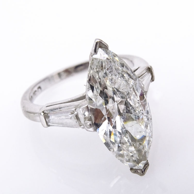 EGL Certified Antique 3.15 Carat Marquise Cut Diamond and Platinum Engagement Ring.