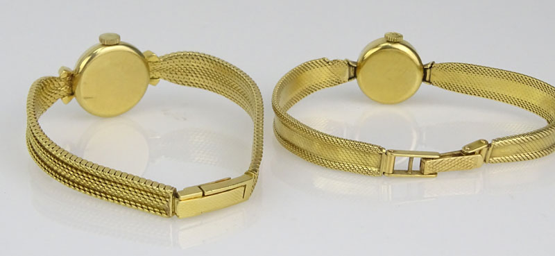 Lady's Vintage 18 Karat Yellow Gold Movado Bracelet Watch together with Vintage Cyma 18 Karat yellow Gold Bracelet watch.