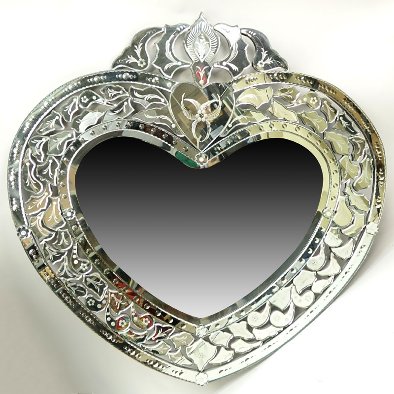Modern Heart Shaped Venetian Mirror. Unsigned.