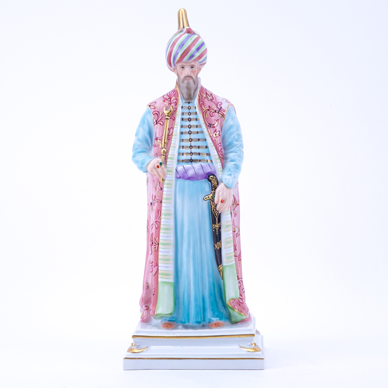 Herend "Philemon the Great" Porcelain Figurine. Signed, stamped Bort 1920, and numbered 5669 on underside. Rubbing otherwise good condition. 