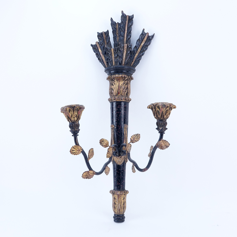 Italian Neoclassical Style  Parcel-Giltwood and Metal Two Arm Wall Sconce.